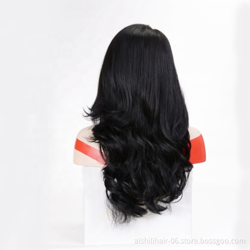 Wholesale black fluffy synthetic wigs  lace frontal hair loose curly and natural wave for the woman Top quality lace front wigs